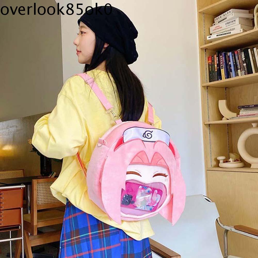 TRASTO Phong cách Nhật Bản Ba lô haruno Sakura Trong suốt Sức chứa lớn Pink itabag Sáng Tạo Hoạt hình Túi đeo chéo vải nhung lông hoạt hình Phụ nữ