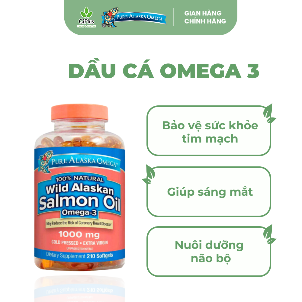 Viên Uống Bổ Sung Dầu Cá Pure Alaska Omega Wild Alaskan Salmon Oil Omega-3 1000mg (210 viên/ lọ)