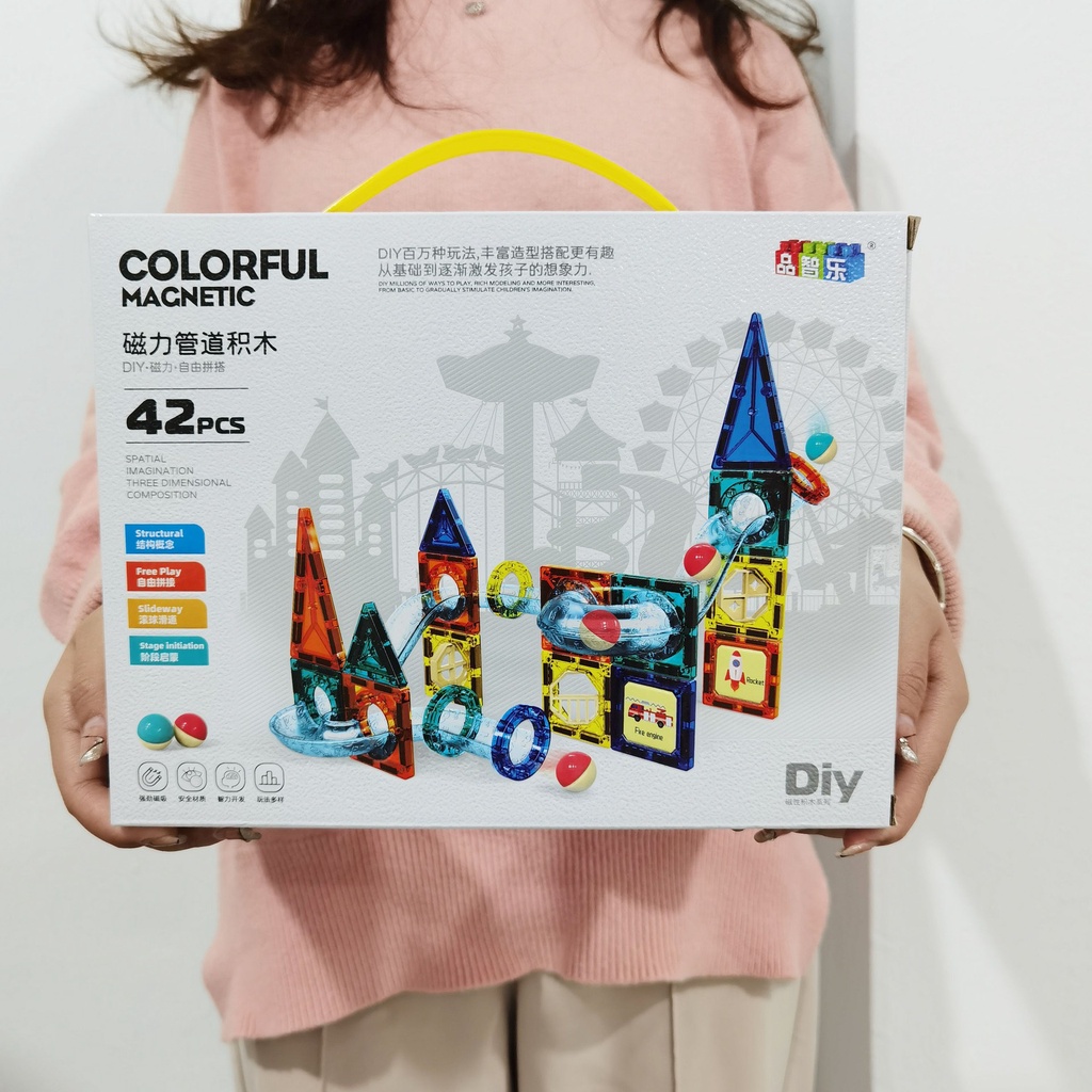 Bộ đồ chơi xếp hình nam châm 4D Magnetic Sticks cầu trượt thả bóng - Thingkids