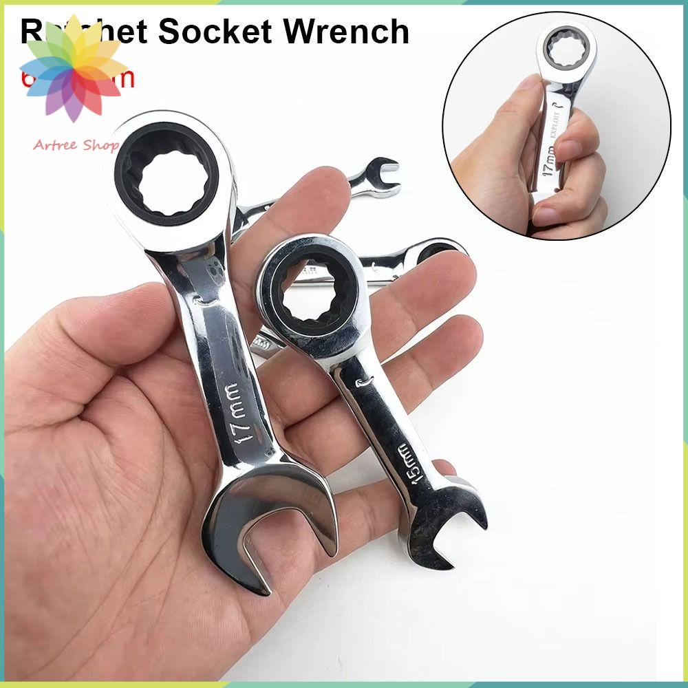 HETU070703. 1Pcs 6-19mm Cờ lê ổ cắm bánh cóc 72 răng Kết hợp đảo ngược Cờ lê đơn cứng đầu Bền Tay cầm ngắn Dụng cụ sửa chữa đai ốc