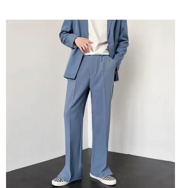 Summer New Men's Suit Pants Korean Style Streetwear Fashion Slim Fit Casual Pants Male Personalized Slit Loose Long Pants