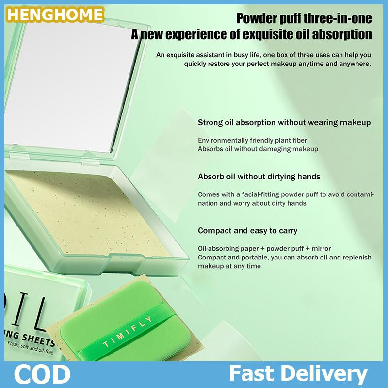 HENGHOME 100 Sheets Hộp Dầu Hấp Thụ Giấy Với Gương & Phun Dầu Cầm Tay Tre Than Giấy Cho Trang Điểm