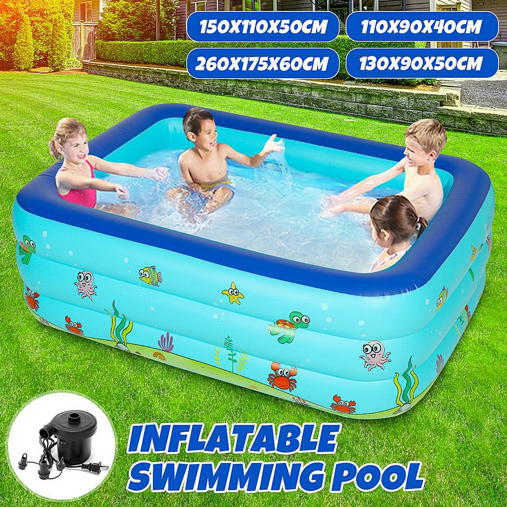 Blue PVC Rectangular Inflatable Swimming Pool Bathing Tub Outdoor Summer Swimming Pool Blue Paddling