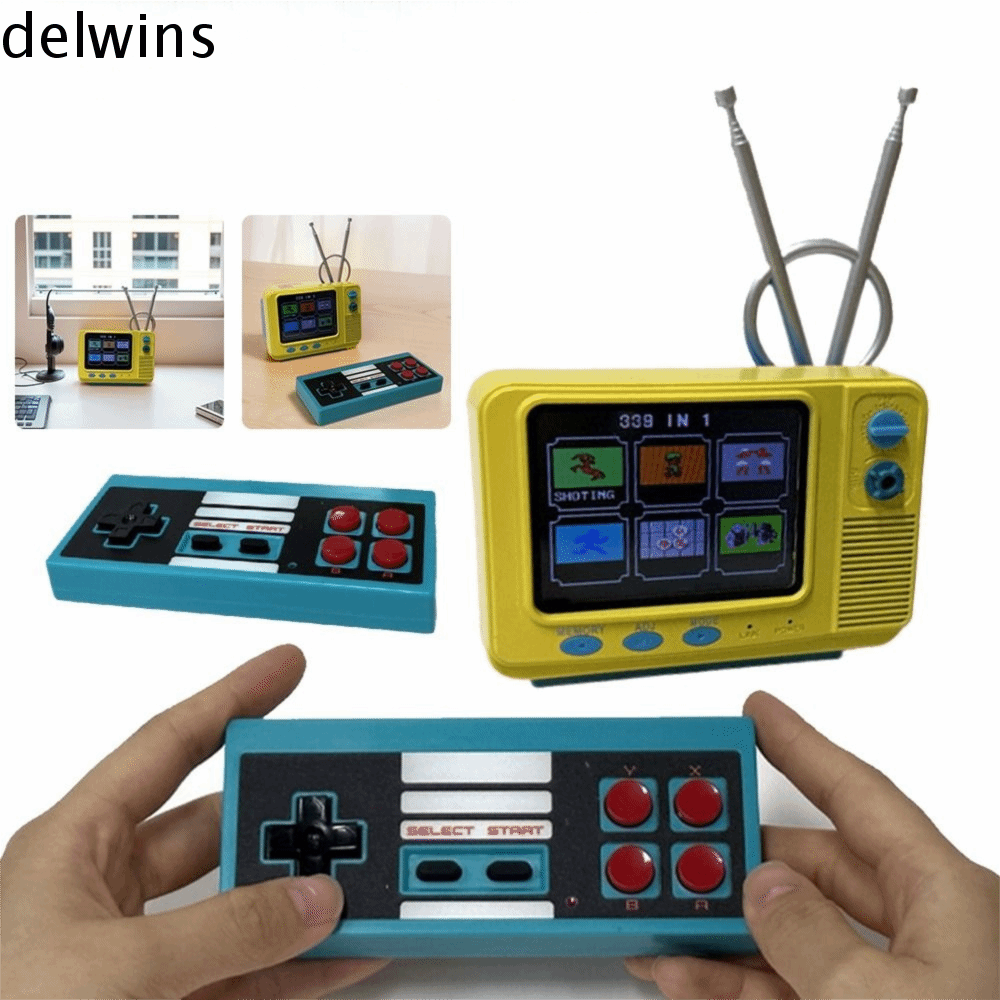 DELWINS เกมในตัว 339 เกม ชั้นวางหนังสือสไตล์เรโทร คอนโซลทีวี คอนโทรลเลอร์ไร้สาย หน้าจอ 3.0 นิ้ว คอนโซลเกม GV300S ผู้เล่นเกมมือถือ ของขวัญสำหรับเด็ก เกมทีวีพกพา เกมพกพา ราคา  747 บาท*ส่งฟรี