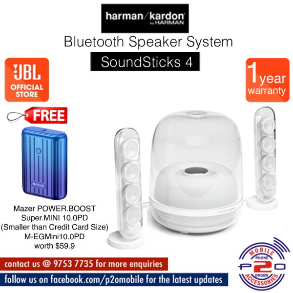 Harman Kardon SoundSticks 4 Bluetooth Speaker System [FREE Mazer POWER.BOOST Super.MINI 10.0PD (Smaller than Credit Card Size) M-EGMini10.0PD worth $59.9] Singapore