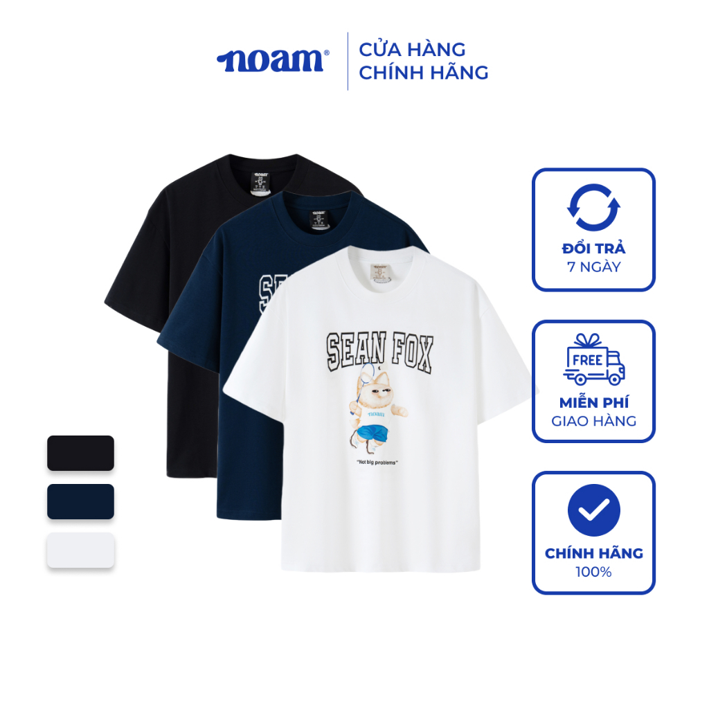 Áo thun Form rộng NOAM Nafox Badminton 100% Cotton - Màu đen/trắng/xanh navy