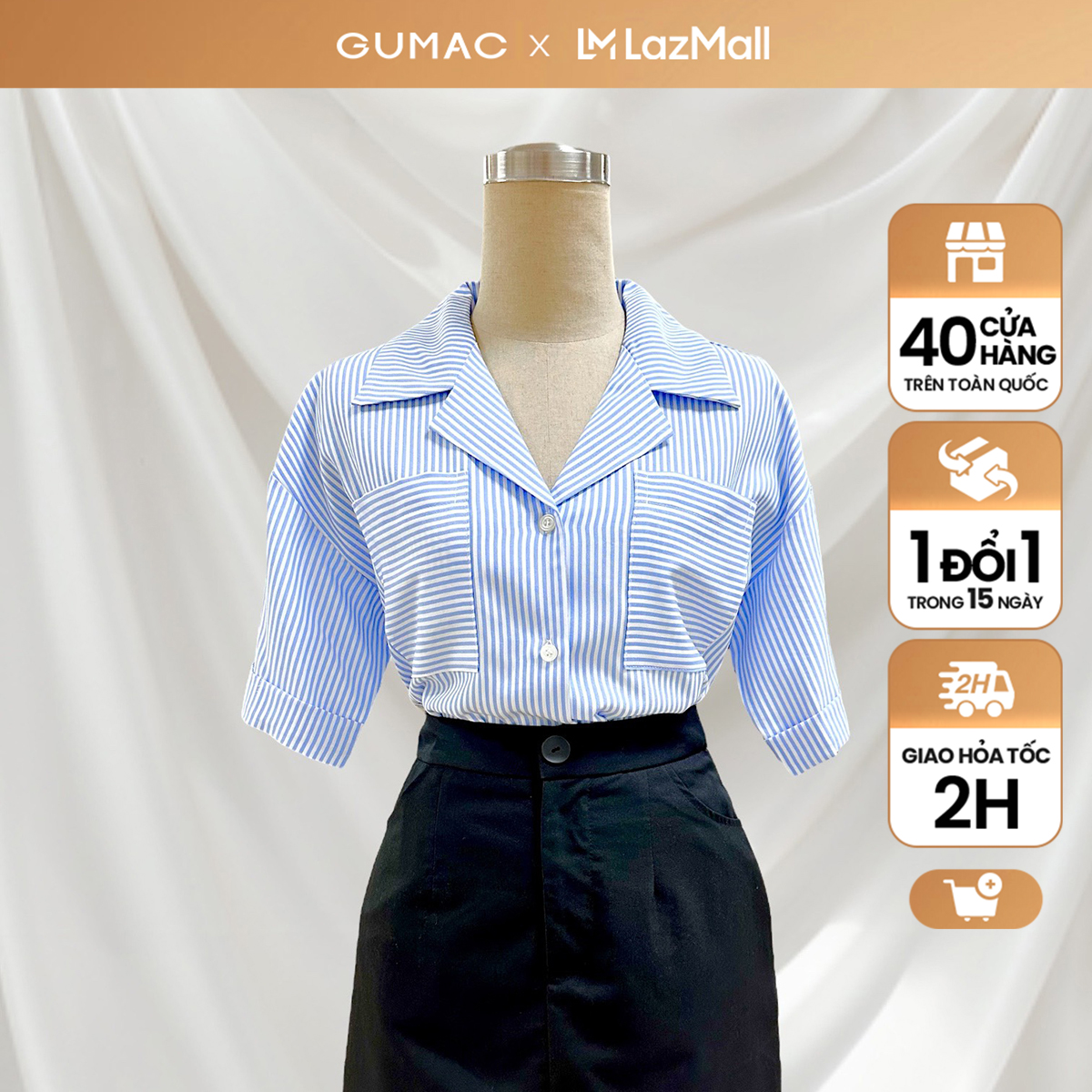 Áo sơ mi nữ tay lơ V thời trang Gmorning - GUMAC YAE08088