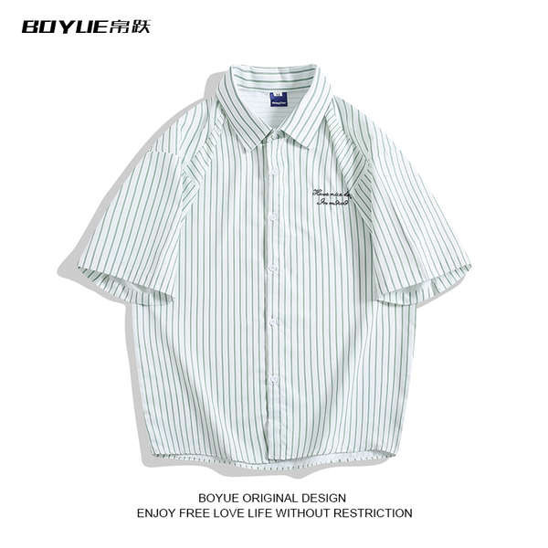 Uniqlo Mall chọn Bo Yue Silk Jump thoải mái đa chức năng thời trang sọc ngắn tay áo sơ mi Mỹ trẻ thờ