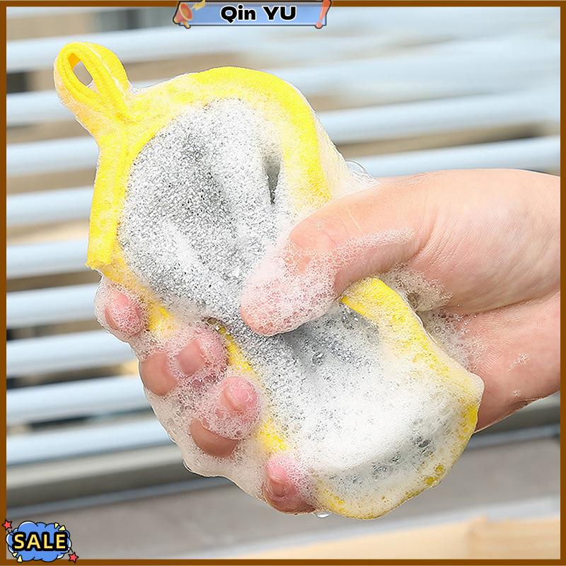 New For Tues【Qin YU】 3 10 miếng bọt biển rửa bát đĩa hai mặt bàn chải rửa bát đĩa dụng cụ nhà bếp tái sử dụng làm sạch gia dụng
