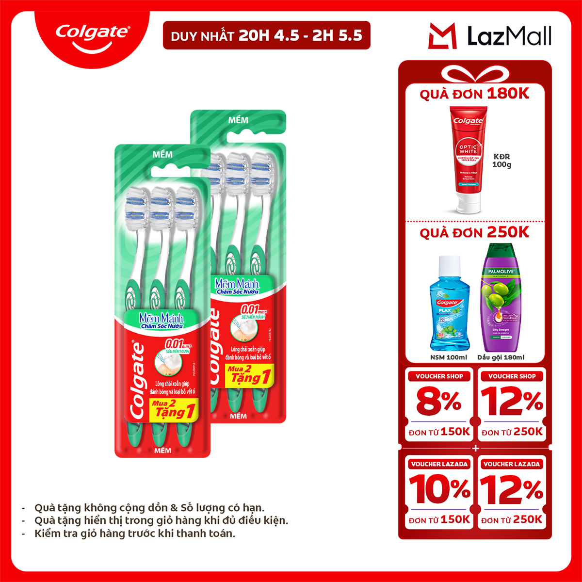 [Chỉ 25-29.4_X2 Voucher giảm 20%] Bộ 6 bàn chải Colgate chăm sóc nướu, loại bỏ mảng bám hiệu quả