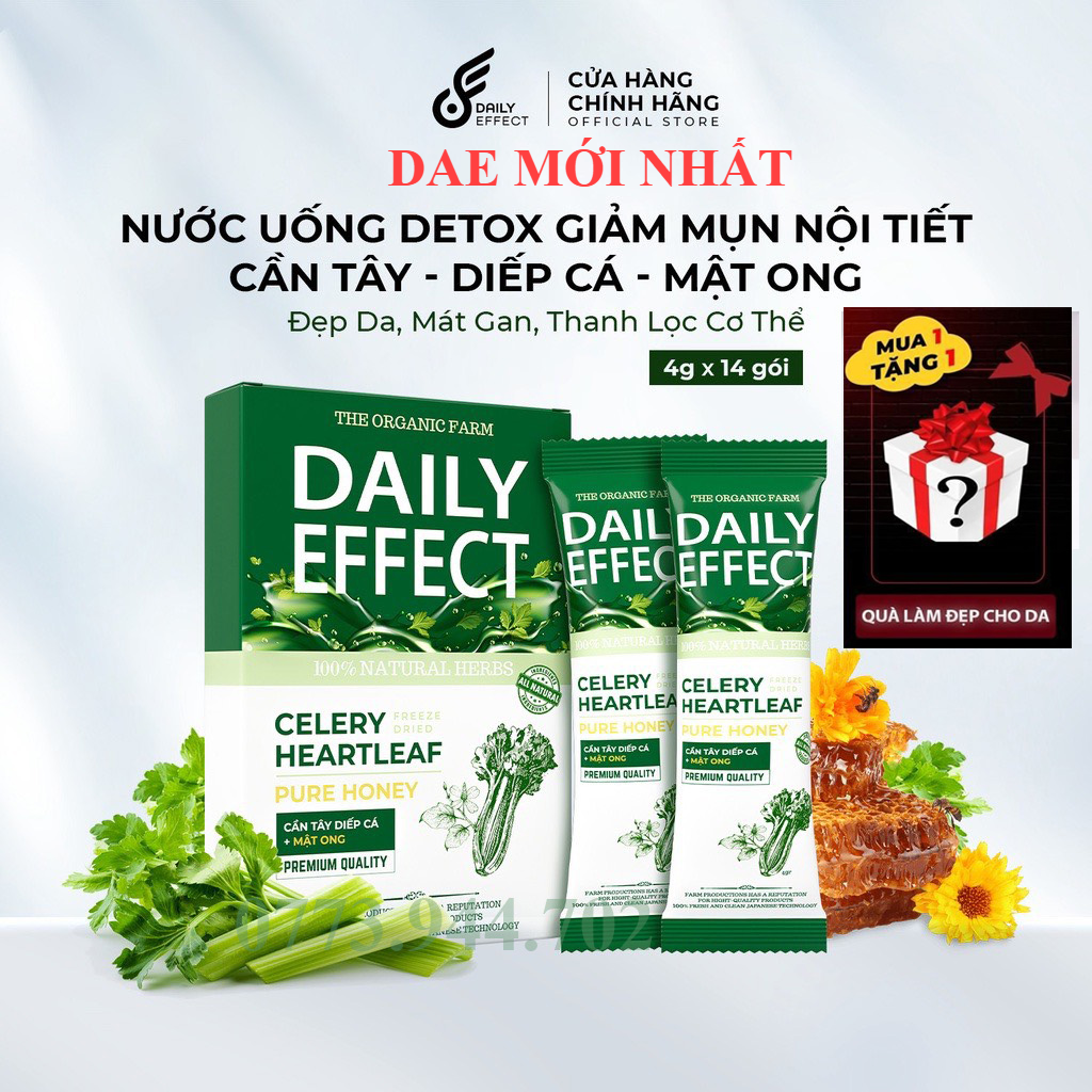 (Tặng Quà) Nước Uống Detox - Cần Tây Diếp Cá Mật Ong Daily Effect (Hộp Full 14 Gói) Giảm Mụn Đẹp Da Chính Hãng