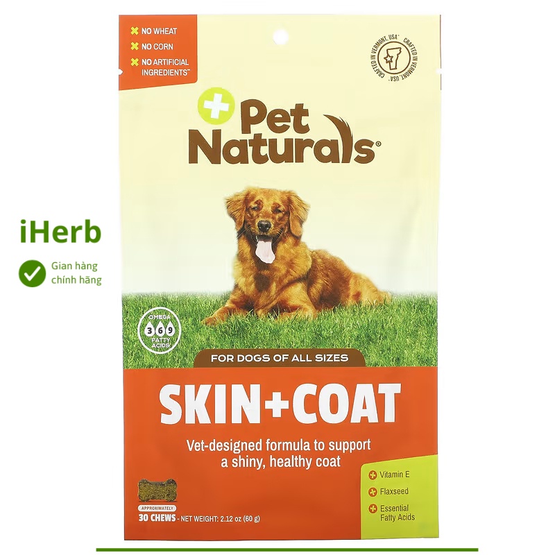 Viên nhai giúp mượt da và lông Skin + Coat cho chó gói 30 viên của Pet Naturals - iHerb Việt Nam