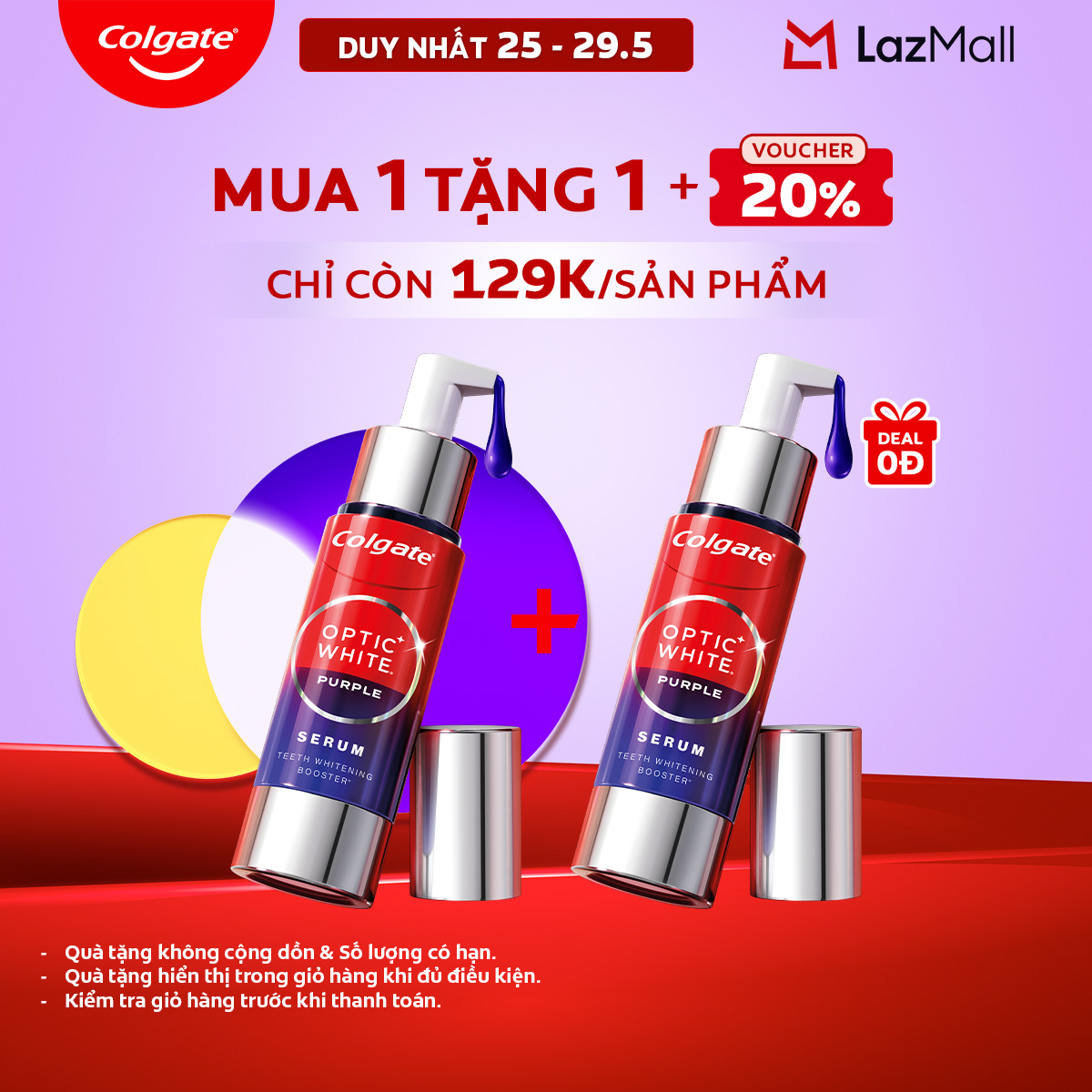 [Chỉ 25-29.5_Mua 1 tặng 1] Tinh chất trắng răng tăng cường Colgate Optic White Purple Serum - Trung hòa sắc vàng, rạng rỡ tức thì 40ML