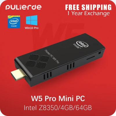 W5 Pro Mini PC Stick Windows 10 Pro Intel Atom Z8350 Fanless Mini Computer 4GB DDR 64GB eMMC Support 4K HD 2.4G/5G WiFi Bluetooth Pocket Computer Pulierde HTPC
