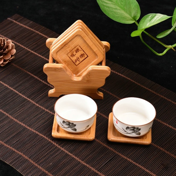 Bộ giữ cốc kèm 6 lót bằng gỗtre - lót tách trà tre - giá đỡ cốc - tấm lót trà tròn cách nhiệt coaster
