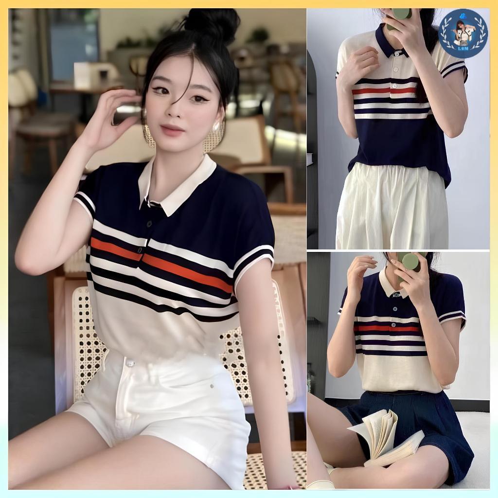 Áo len thun montoghi dệt kim sọc nửa trên tay cánh dơi viền kiểu mới - l2m