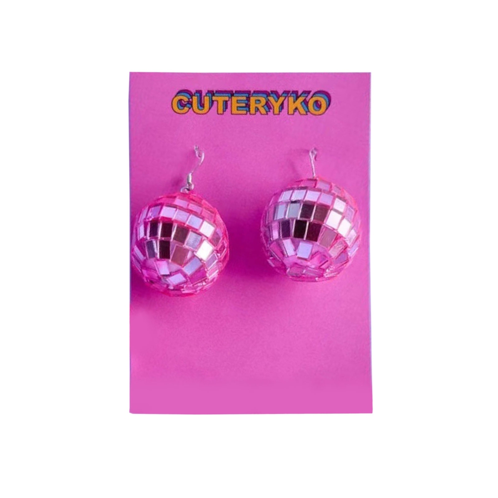 Bông Tai Quả Cầu Disco Bông tai quả cầu Disco quả bóng gương phương Tây nhỏ của phụ nữ Bông tai bạc vũ trường gương 60 hoặc 70 Bông tai bóng