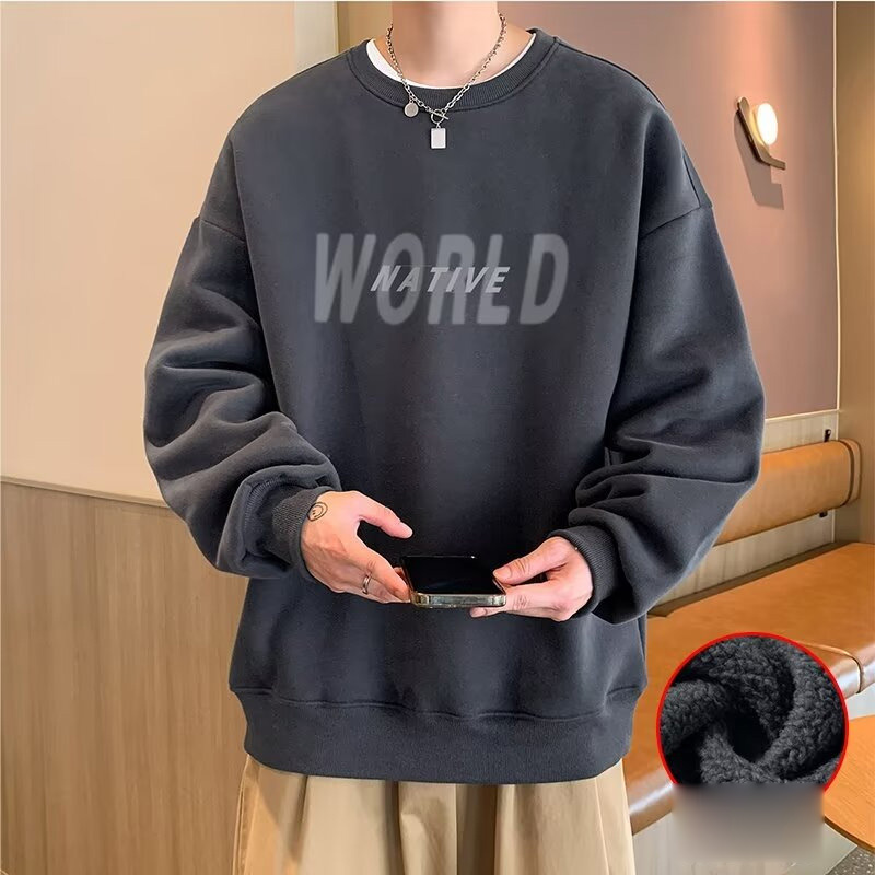 SUPEEON丨Áo hoodie nam-Cặp đôi cao cổ không mũ cổ điển có áo khoác mùa xuân và mùa thu Áo Hoodie lông