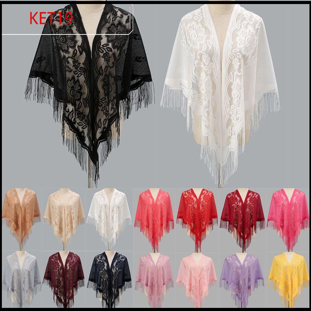 KET1P Rỗng Khăn choàng nữ Nhiều màu Có tua rua Khăn choàng cô dâu đám cưới Phụ kiện đám cưới Áo choàng dạ hội buổi tối Phụ nữ