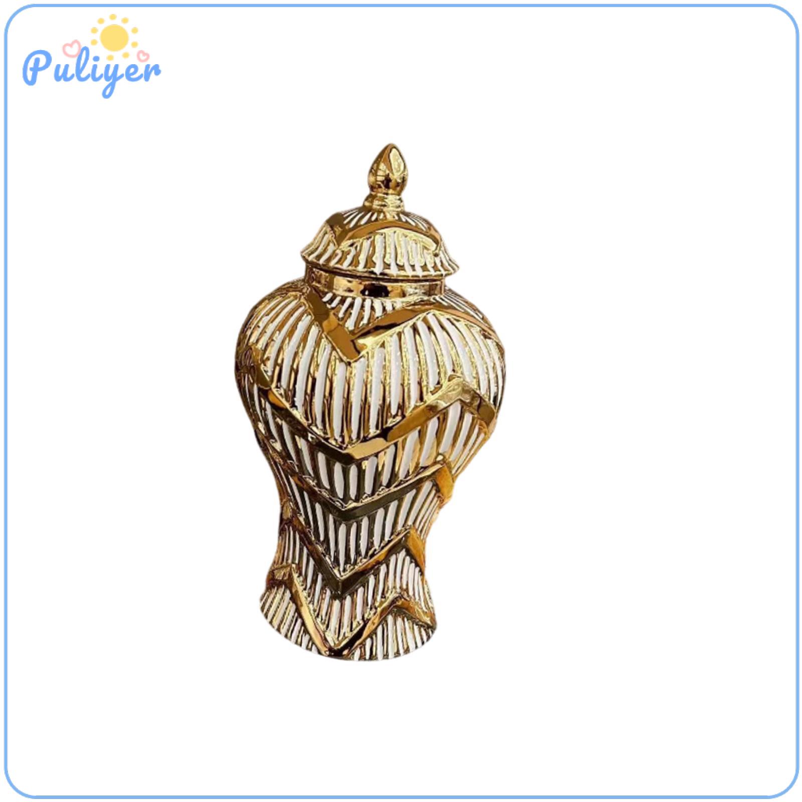 Kesoto Porcelain Flower Vase Ginger Jar Golden Color Lines Modern with Lid Living Room Decor Fine Glaze Finish Delicate Handicraft ราคา 2,162 บาท*ส่งฟรี