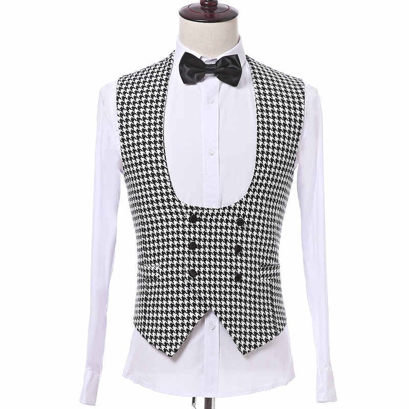 Houndstooth Vest With Double Breasted For Gentleman Suit Single One Piece