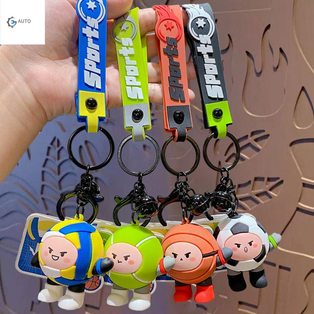 RD5BA7 PVC Móc khóa bóng đá mini PVC Quần vợt bóng rổ Bóng chuyền bóng đá dây chuyền chìa khóa xe bó