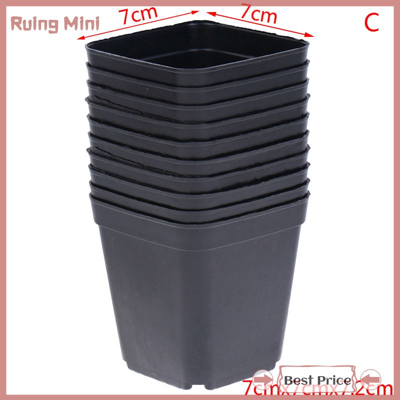 Ruing 10PC chậu hoa màu đen Chậu nhựa chậu vuông nhỏ để cây mọng nước