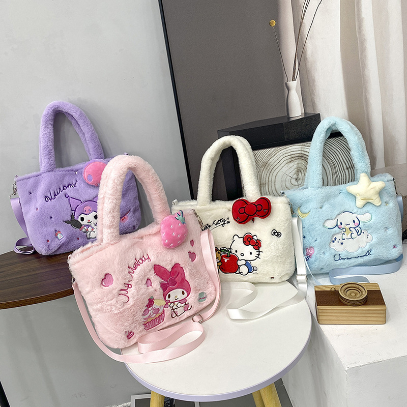Sanrio Kuromi Hello Kitty Plush Shoulder Kawaii My Melody Cinnamoroll Cute Cartoon Anime Handbag Storage Bag Women Girl Gift