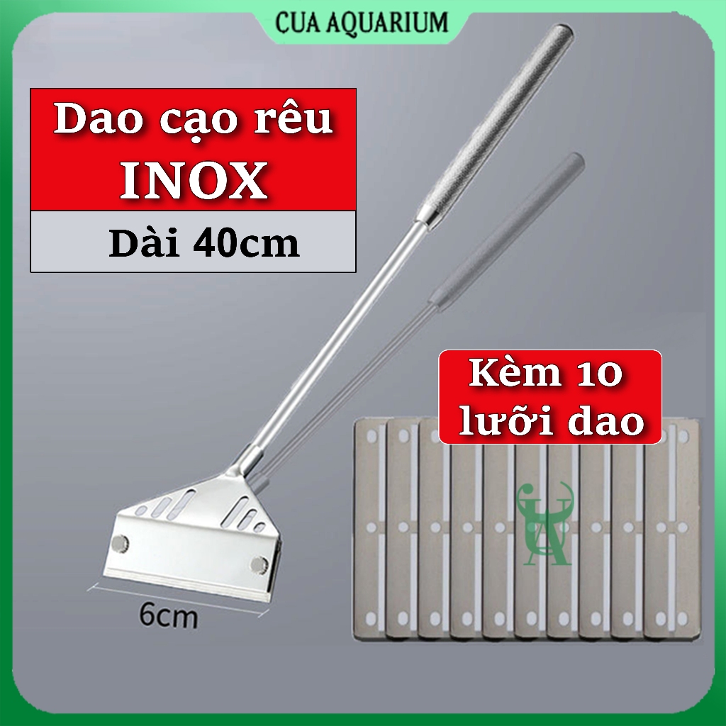 Cây cạo rêu bể cá bằng inox kèm 10 lưỡi dao wyin | dụng cụ vệ sinh hồ thuỷ sinh