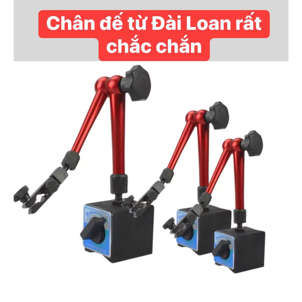Chân đế từ Đài Loan gắn đồng hồ so, đế từ có nam châm 3 khớp xoay 360 độ rất chắc chắn