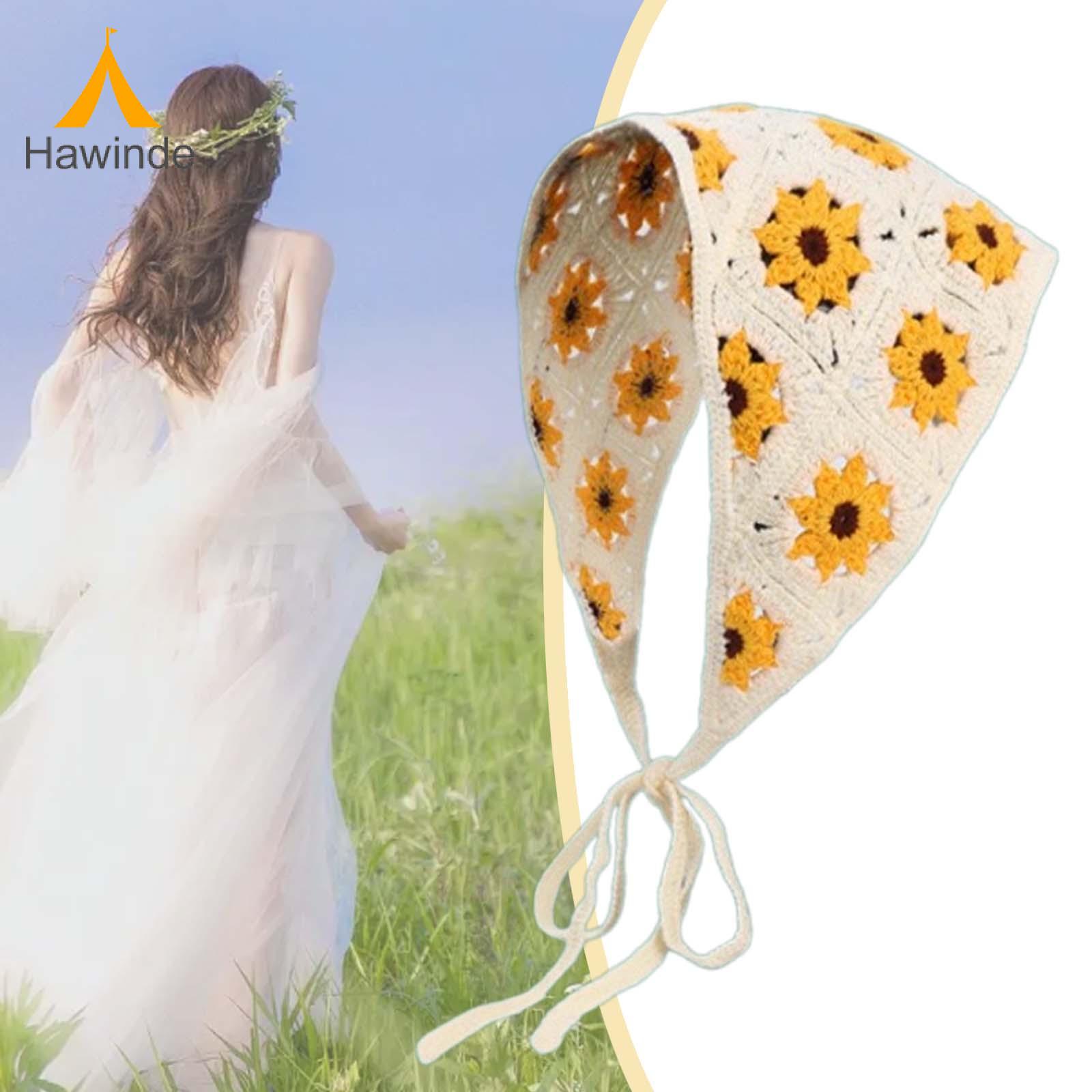 Hawinde Khăn Quấn Đầu móc khăn quấn đầu thời trang băng đô dây buộc dễ thương sau khăn tam giác dệt kim trang phục đội đầu khăn trùm đầu Khăn Trùm Tóc Hoa