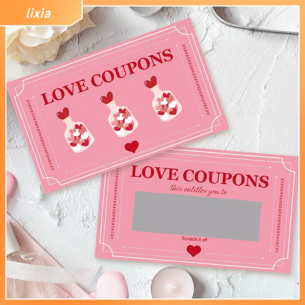LIXIA 30PCS Màu hồng Thẻ cào ngày Valentine Tương tác cặp đôi Tự làm Thẻ cào may mắn Sáng tạo Lãng mạn Vé thưởng cho các trò chơi tiệc tùng