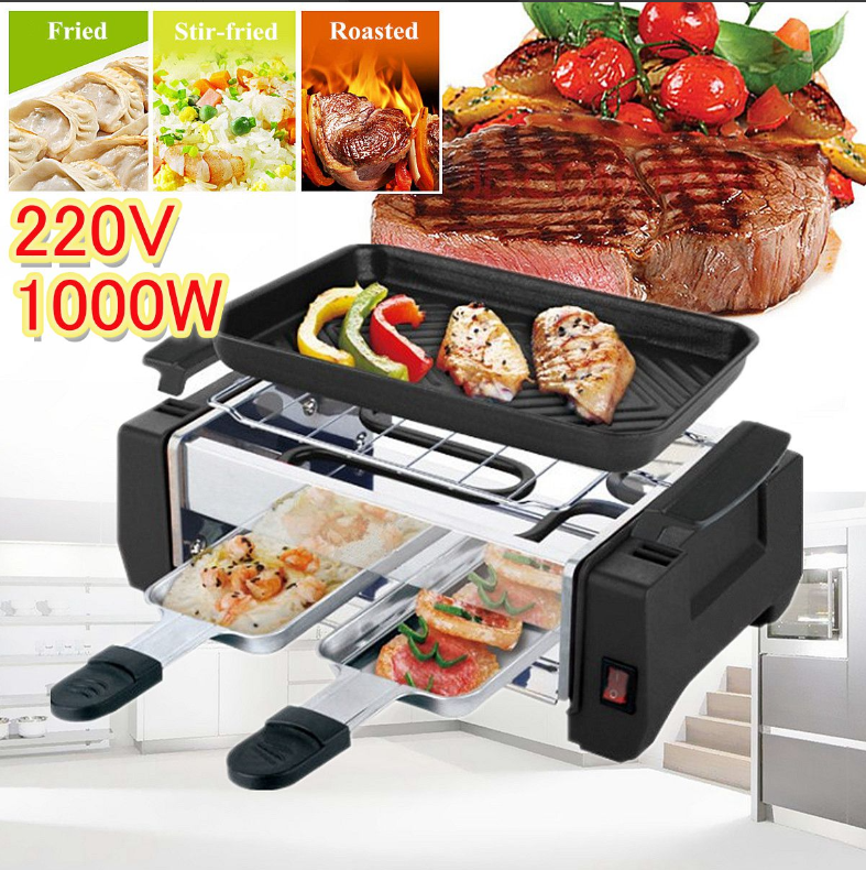 1000W Electric BBQ Grill Kitchen Barbecue Machine Meat Pan Contact Grill Non Stick Grilled 2 Type Fr