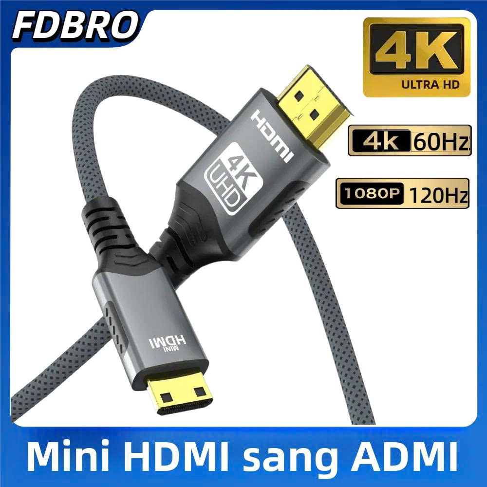 Cáp nối Mini HDMI sang HDMI 18Gbps 60Hz 2K 120Hz Cho HDTV,máy tính bảng, máy ảnh truyền Video và âm thanh tùy chọn