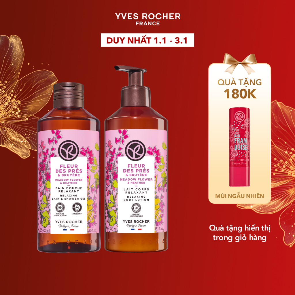  Combo Sữa Tắm Sữa Dưỡng Thể Làm Sạch và Dưỡng Ẩm Cơ Thể Yves Rocher Hoa Cỏ & Hoa Thạch Thảo Meadow Flower & Heather 