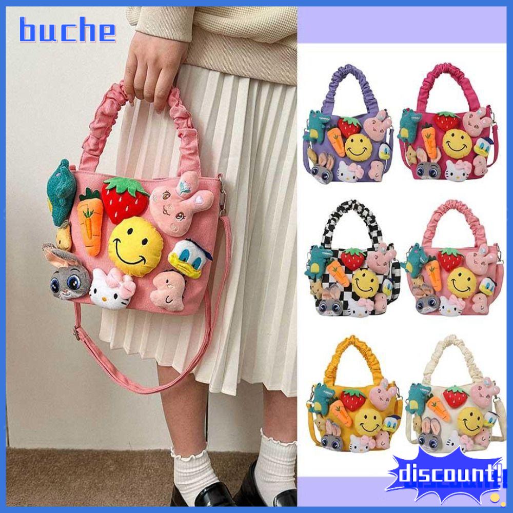 BUCHE Hoạt hình dễ thương Túi Tote Vải Bố Tay cầm trên Sức chứa lớn Túi đeo vai ngộ nghĩnh  Búp bê vải lông Túi mua sắm