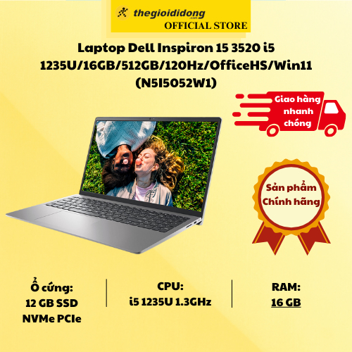 Laptop Dell Inspiron 15 3520 i5 1235U/16GB/512GB/120Hz/OfficeHS/Win11 (N5I5052W1)