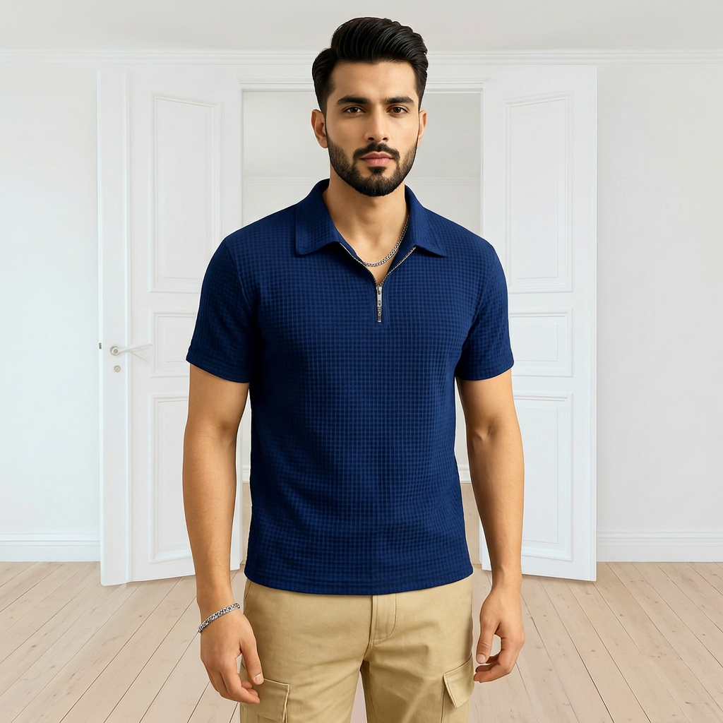 Blue Trendy Waffle Knit Polo Shirts For Men / Polo Tshirts For Men / Men Polo Tshirts / Men Tshirts