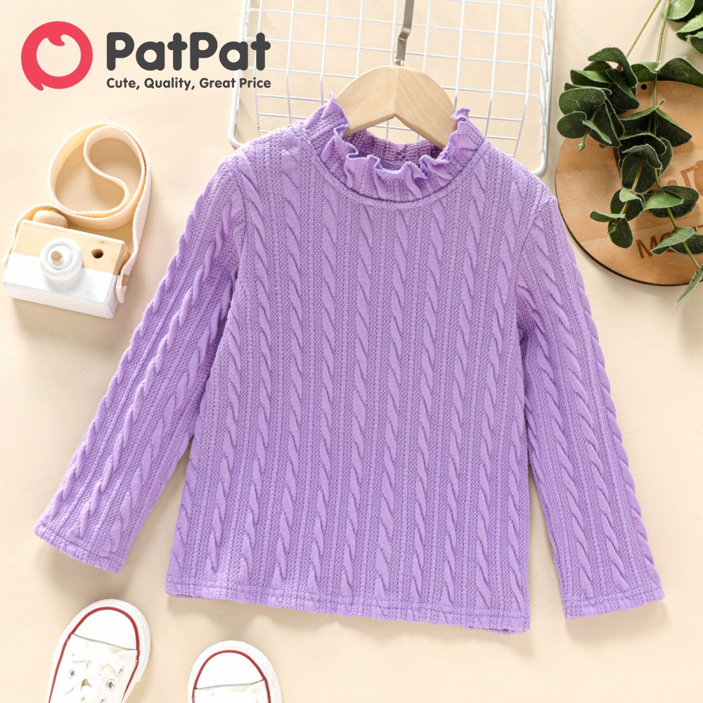 PatPat Toddler Girl Mock Neck Solid Color Textured Long-sleeve Tee