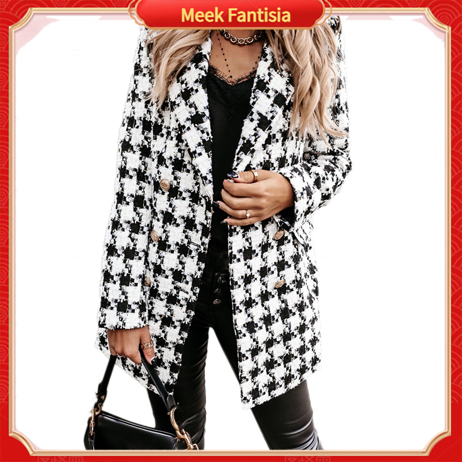 Meek Fantisia Phụ Nữ Áo khoác ca-rô mùa xuân và mùa thu Phụ Nữ Áo in kẻ sọc vuông Áo Khoác Hai hàng khuy Cho Phụ Nữ Hoàn Hảo Cho Hẹn Hò Và trang phục công sở