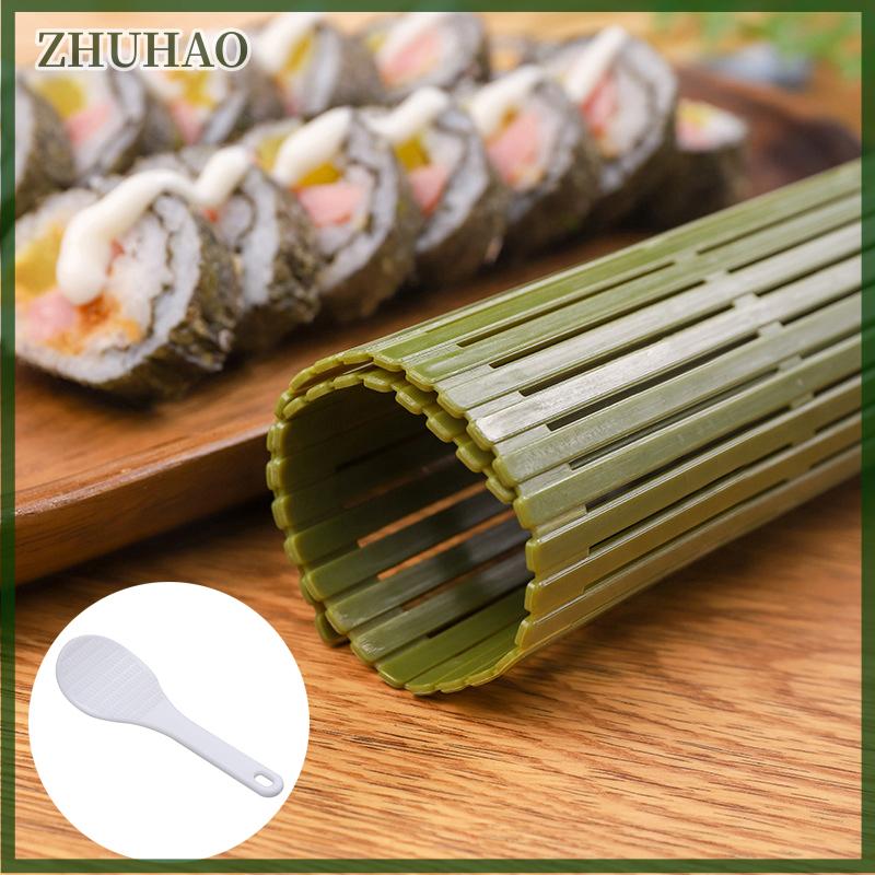 ZHUHAO Lớn màu xanh lá cây nhựa Sushi công cụ Kimbap sushi cuộn DIY onigiri gạo mái chèo công cụ tre