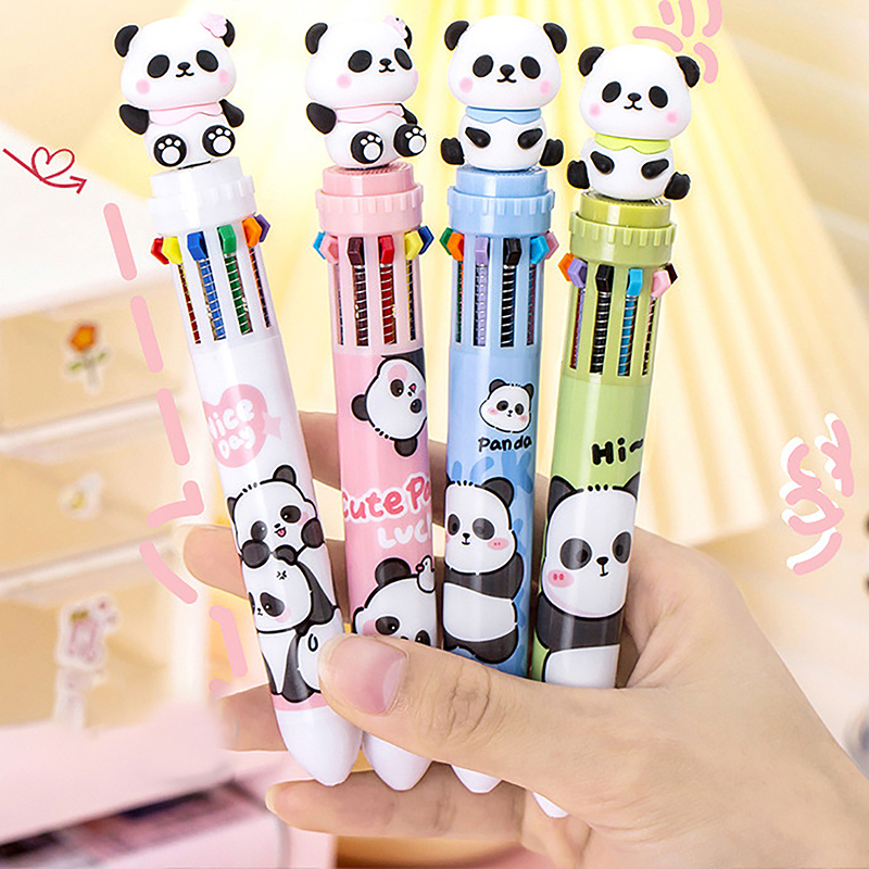 Store JRFINE5 10 Màu Sắc Bút Bi Phim Hoạt Hình Gấu Trúc 0.5Mm Đầy Màu Sắc Mực Gel Bút Kawaii Học Sinh Văn Phòng Phẩm Vẽ Wrirte Đánh Dấu Bút Văn Phòng Nguồn Cung Cấp