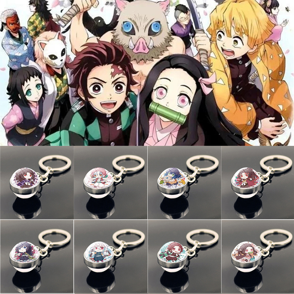 HUA JIA XIN Hợp thời trang Tomioka Giyuu Kamado Tanjirou Spin Moon Kimetsu No Yaiba Cosplay Prop Keyring Móc khóa bi thủy tinh Móc khóa Anime Demon Slayer dây chuyền đá quý thời gian