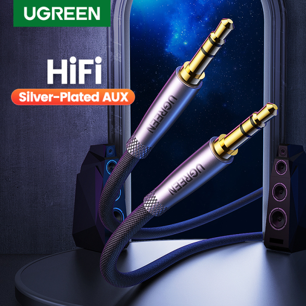 UGREEN 3.5mm to 3.5 mm Jack HIFI silver-plated AUX Audio Cable Cottonmesh braided  Cable for Phone PC Mp3 Amplifier Headphone Car Stereo Soundbar Singapore