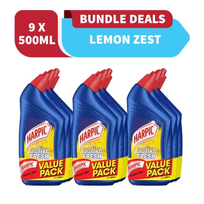Harpic Lemon Zest Active Cleaning Gel Toilet Bathroom Cleaner 500ML Value Pack 3s x 3