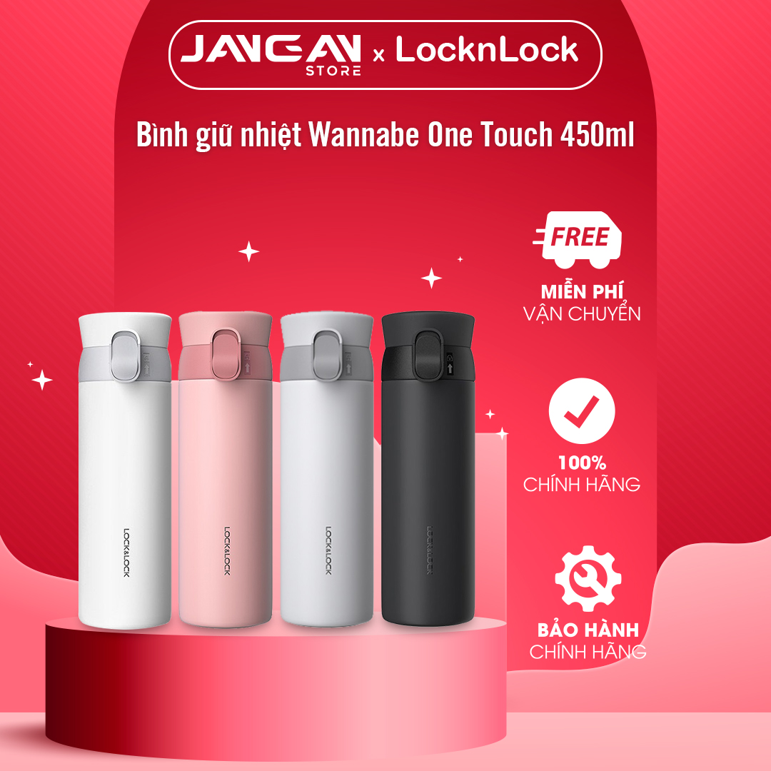 Bình giữ nhiệt lock&lock wannabe one touch 450ml -4 màu, nắp bật 1 chạm, giữ nhiệt nóng lạnh lhc3240 - hàng chính hãng
