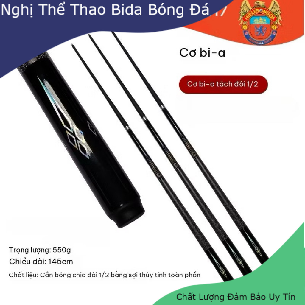 Cơ bida gậy carbon 145cm vân kim cương Diamond,đầu cơ lớn 13mm, 12,5mm 10,5 cho bi 8/9,chia đôi dễ gập cất đủ ngọn chuôi - Nghị Thể Thao Bóng Đá Bida