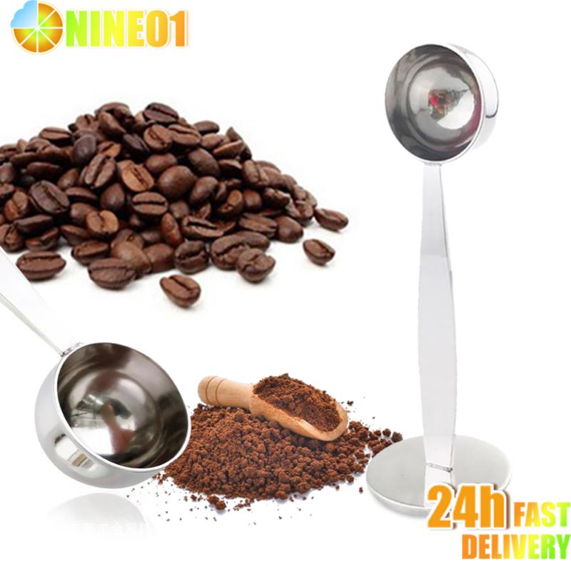 2 In 1 Coffee Spoon Stainless Steel Press Powder Measuring Spoon Dual-use Bean Scoop Coffee Machine Accessories Kitchen Tools