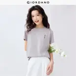 GIORDANO Nữ Áo thun 100% cotton thêu hoa cổ tròn tay ngắn mùa hè thời trang đơn giản thường ngày 13325325