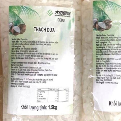 Thạch Dừa Đài Loan Gói 1,5Kg /Thạch Trái Cây Giòn Dai Sần Sật 90% Là Dừa Non
